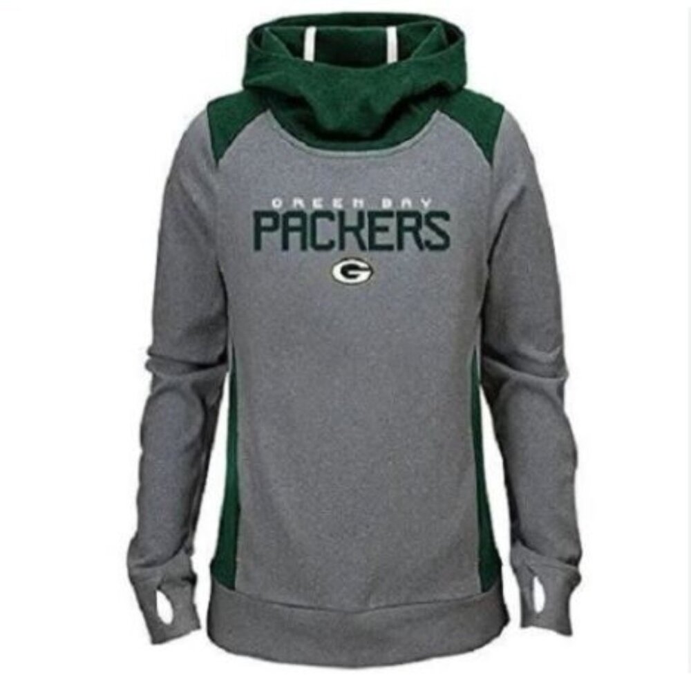 Girl's NFL Apparel Green Bay Packers Football Grey Green Pullover Hoodie - XL